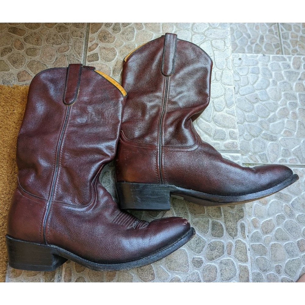 Men's CABORCA Western Cowboy Burgundy/Brown Leather Boots Mexico 29.5 US Sz 10.5